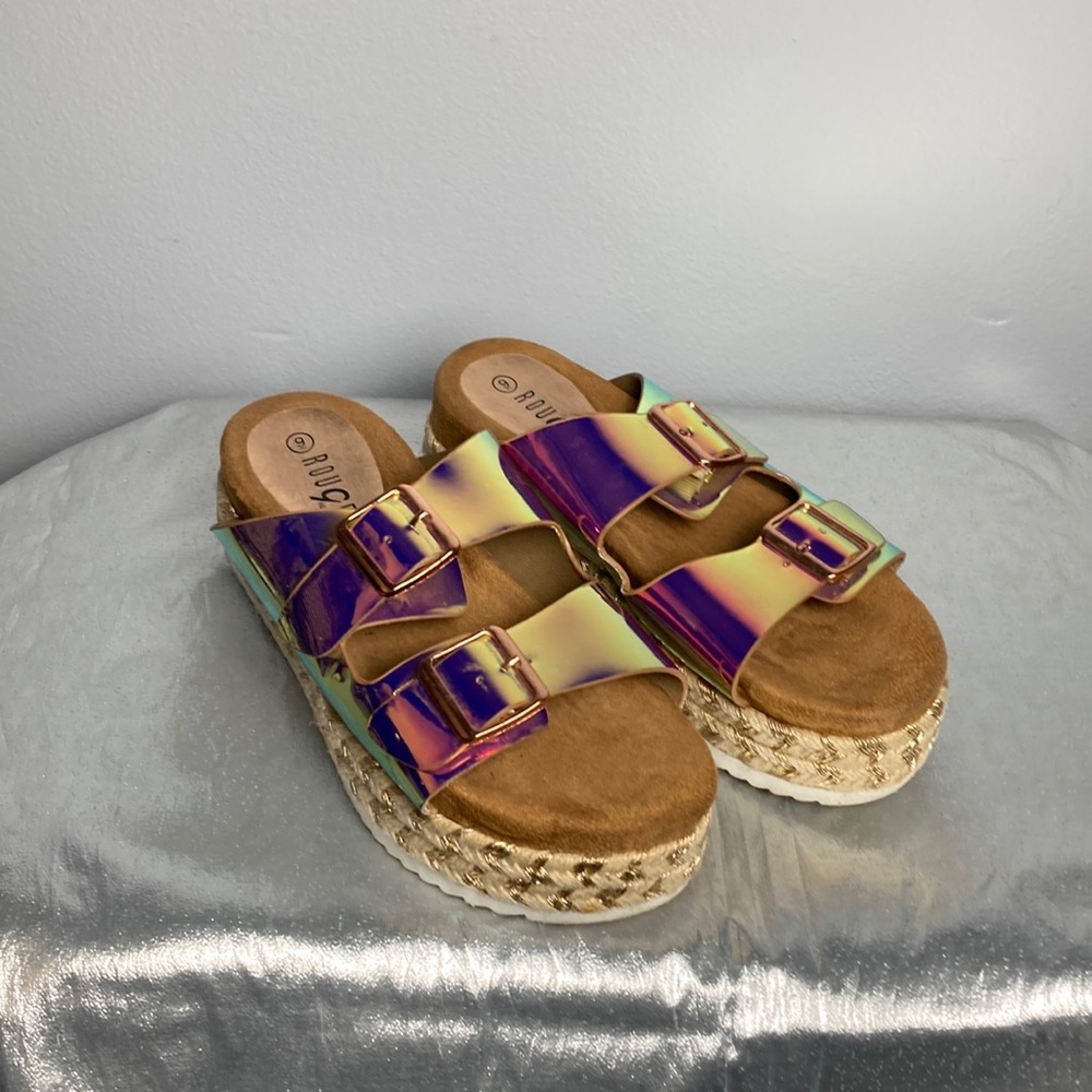 Rouge Helium Multicolor Platform Sandals with Buckles Sz 9